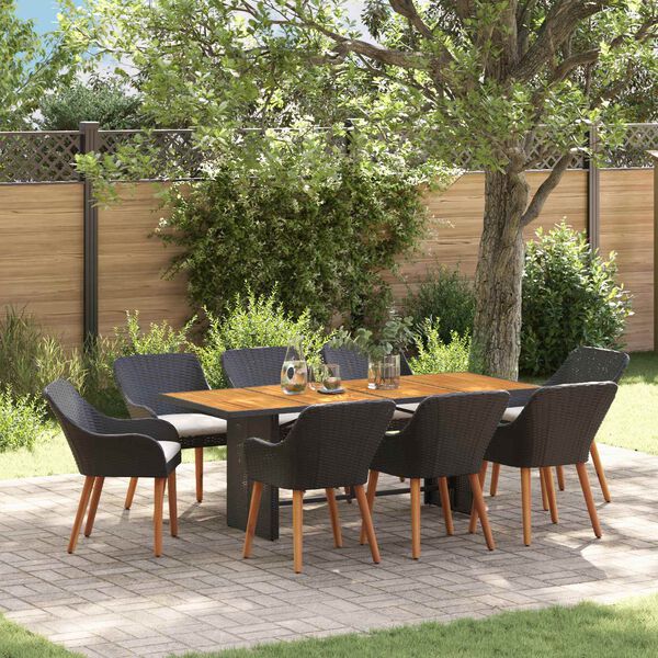 vidaXL Ensemble de salle &agrave; manger pour jardin 9 pcs Noir polyrotin