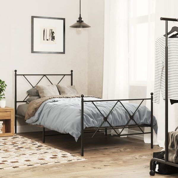 vidaXL Cadre de lit m&eacute;tal sans matelas avec pied de lit noir 90x190 cm