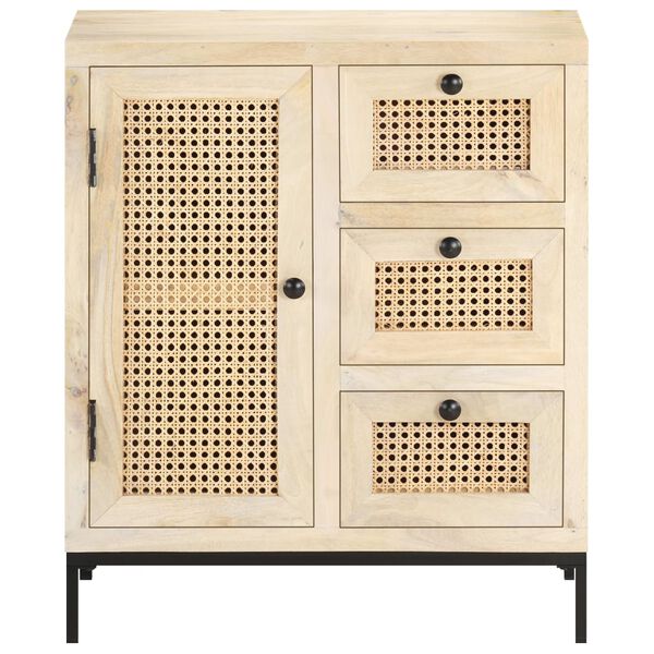 vidaXL Buffet 60x35x70 cm Bois de manguier massif et canne naturelle
