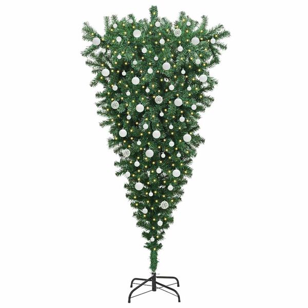 vidaXL Sapin de No&euml;l artificiel pr&eacute;-&eacute;clair&eacute; &agrave; l'envers avec ensemble de boules