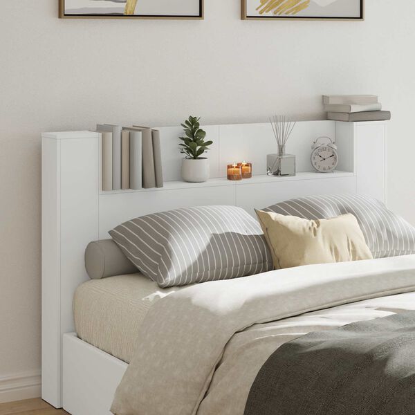 vidaXL Cabinet de T&ecirc;te de Lit avec LED Blanc 160 x 16,5 x 103,5 cm