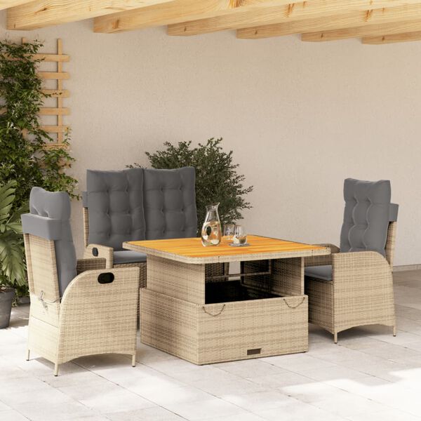 vidaXL Ensemble &agrave; manger de jardin coussins 4 pcs beige r&eacute;sine tress&eacute;e
