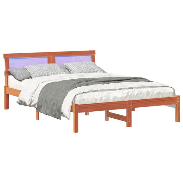 vidaXL Cadre de lit avec t&ecirc;te de lit Brun cire 135 x 190 cm Pin massif