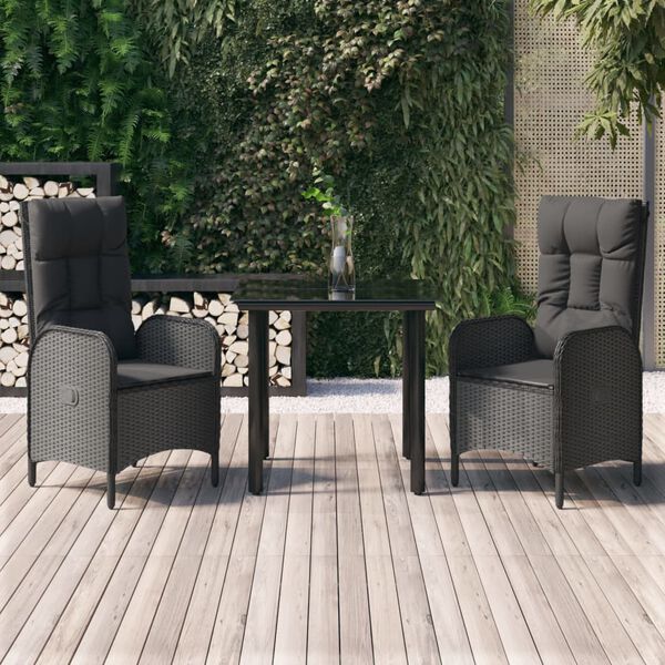 vidaXL Ensemble &agrave; manger de jardin avec coussins 3 pcs Noir