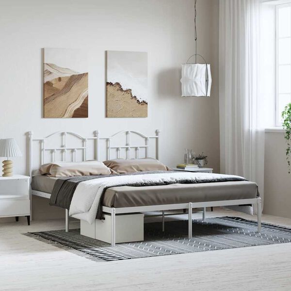 vidaXL Cadre de lit m&eacute;tal sans matelas et t&ecirc;te de lit blanc 183x213 cm