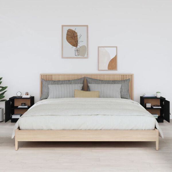vidaXL Tables de chevet 2 pcs Noir 40x34x45 cm Bois de pin massif