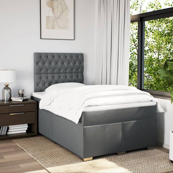 vidaXL Sommier &agrave; lattes de lit avec matelas gris fonc&eacute; 120x190cm tissu