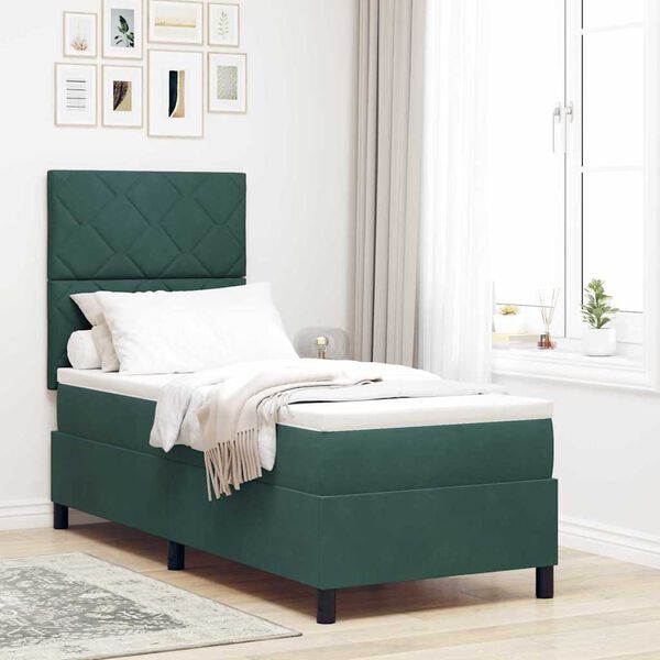 vidaXL Lit &agrave; ressorts avec matelas Vert fonc&eacute; 80 x 200 cm Velours
