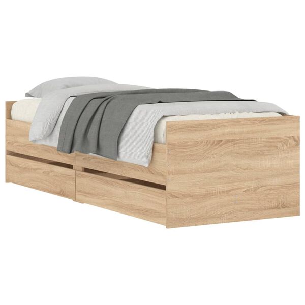 vidaXL Cadre de lit avec tiroirs sans matelas ch&ecirc;ne sonoma 90x200 cm