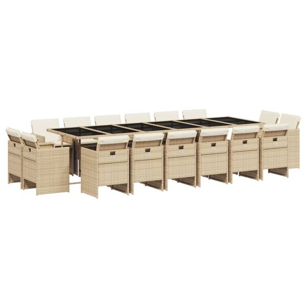 vidaXL Ensemble &agrave; manger de jardin et coussins 17 pcs beige