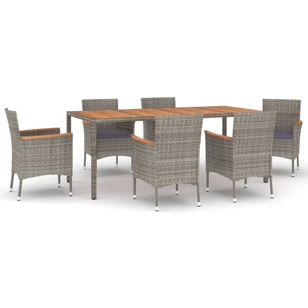 vidaXL Ensemble &agrave; manger jardin et coussins 7 pcs gris rotin