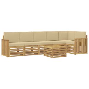 vidaXL Ensemble de canap&eacute;s d'ext&eacute;rieur 7 pc Blanc et Beige Polyester
