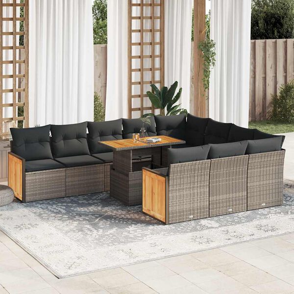 vidaXL Ensemble de canap&eacute;s de jardin 11 pcs et coussins rotin acacia