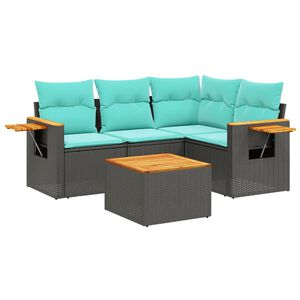 vidaXL Salon de jardin 5 pcs avec coussins noir r&eacute;sine tress&eacute;e