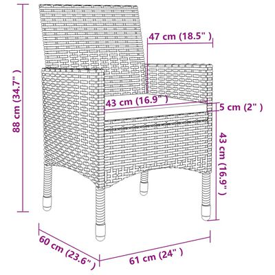 vidaXL Ensemble à manger de jardin coussins 9 pcs Résine tressée Verre