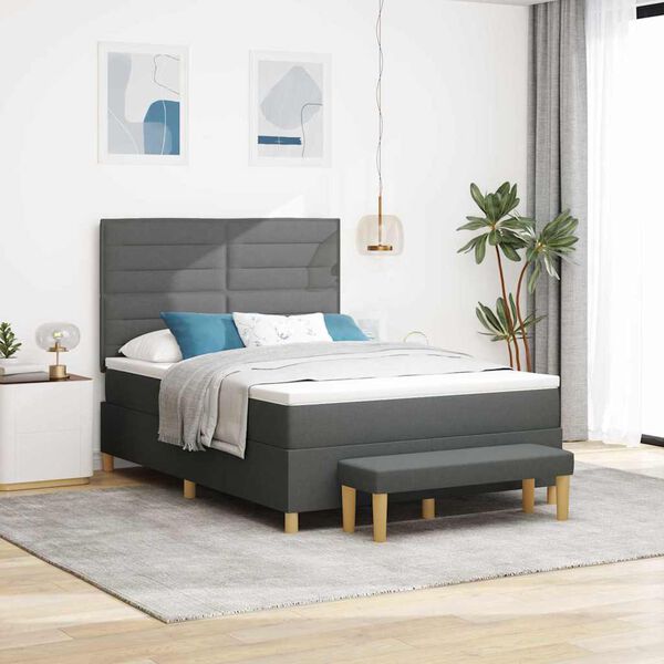 vidaXL Lit &agrave; ressorts avec matelas Gris fonc&eacute; 140 x 200 cm tissu