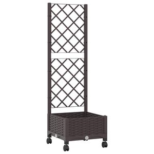 vidaXL Bac de jardin avec treillis et roues Marron 40 x 40 x 131,5 cm