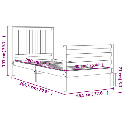 vidaXL Cadre de lit sans matelas blanc 90x200 cm bois massif