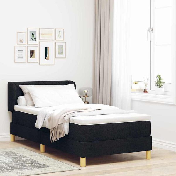 vidaXL Lit &agrave; Ressorts avec Matelas Cr&egrave;me 90x200 cm Tissu Noir