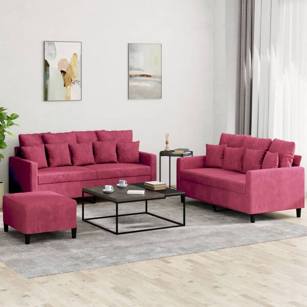 vidaXL Ensemble de canap&eacute;s 3 pcs avec coussins Rouge bordeaux Velours