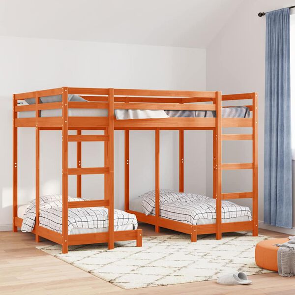 vidaXL Cadre de lit superpos&eacute; triple Marron cire 140 x 200 cm