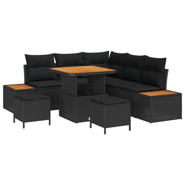 vidaXL Ensemble de canap&eacute; de jardin 8 pcs Noir polyrotin