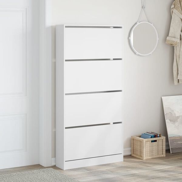 vidaXL Armoire &agrave; chaussures 4 tiroirs rabattables blanc 80x21x163,5 cm
