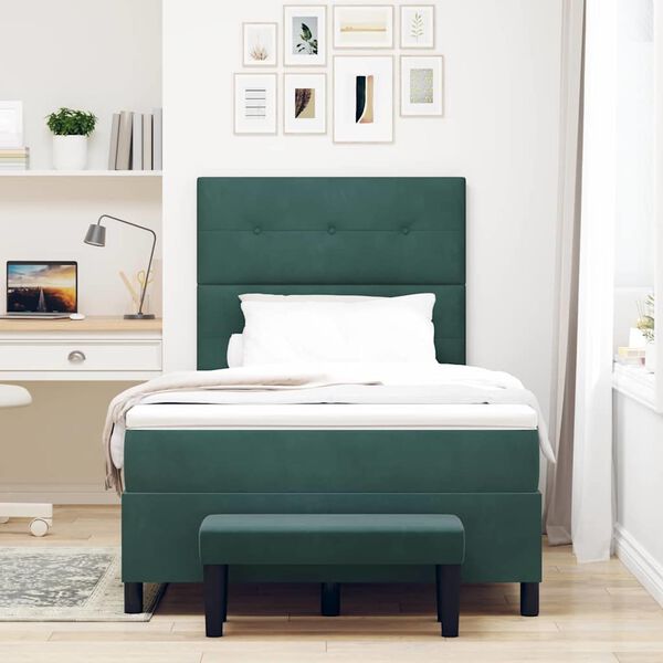 vidaXL Lit &agrave; ressorts avec matelas Vert fonc&eacute; 120 x 190 cm Velours