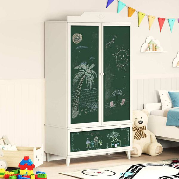 vidaXL Armoire Tableau Noir avec tiroir ROROS Blanc 90 x 45 x 165 cm