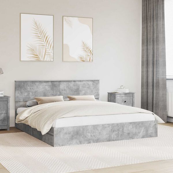 vidaXL Lit de Rangement Gris b&eacute;ton 200 x 200 cm Bois d'ing&eacute;nierie