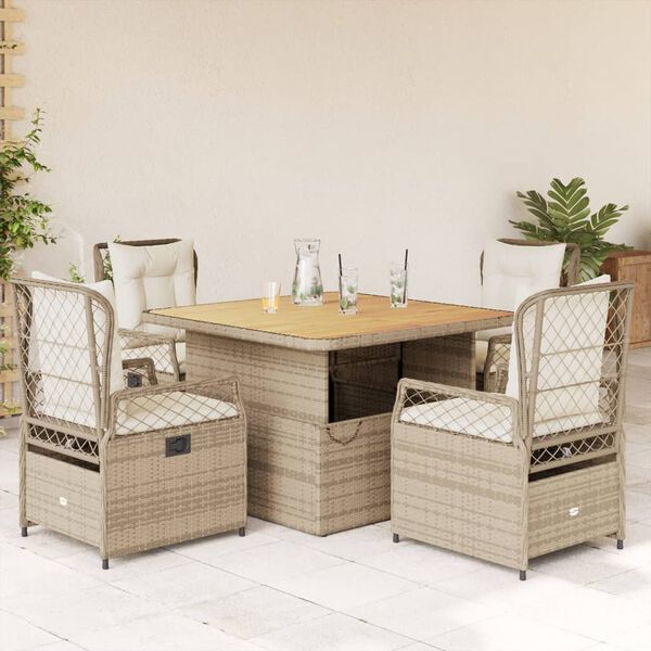 vidaXL Ensemble &agrave; manger de jardin avec coussins 5pcs Beige poly rotin