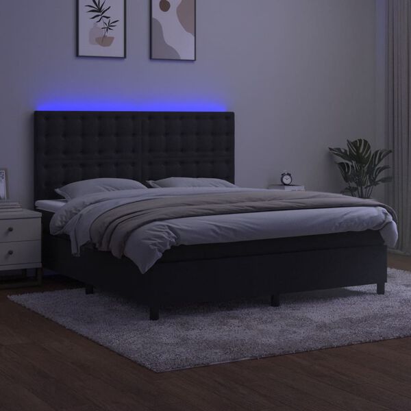 vidaXL Sommier &agrave; lattes de lit matelas et LED Noir 180x200 cm Velours