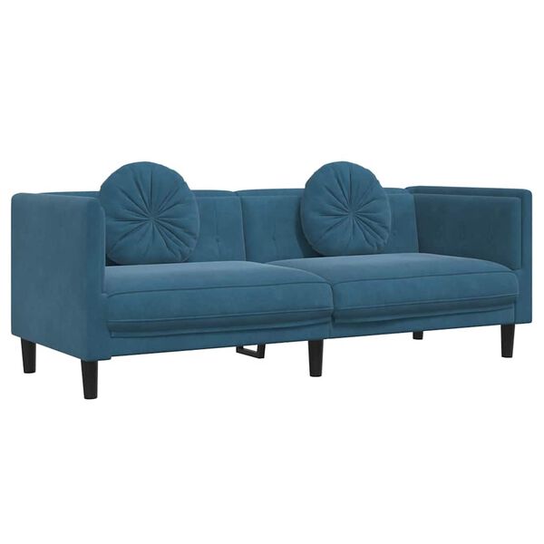vidaXL Canap&eacute; avec coussins 3 places bleu velours