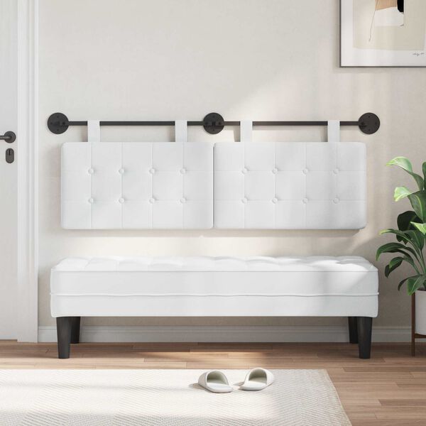 vidaXL T&ecirc;te de lit suspendue Montage mural Blanc 130 x 55 x 5 cm tissu