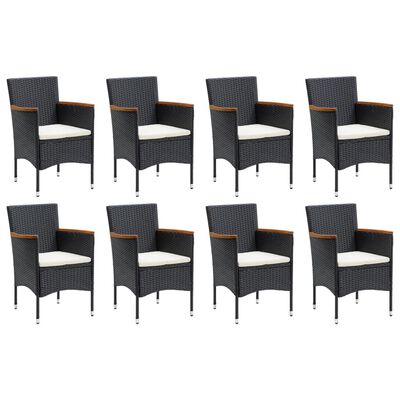 vidaXL Ensemble à manger de jardin coussins 9pcs Résine tressée Noir