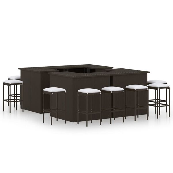 vidaXL Ensemble de bar de jardin 16 pcs coussins R&eacute;sine tress&eacute;e Marron