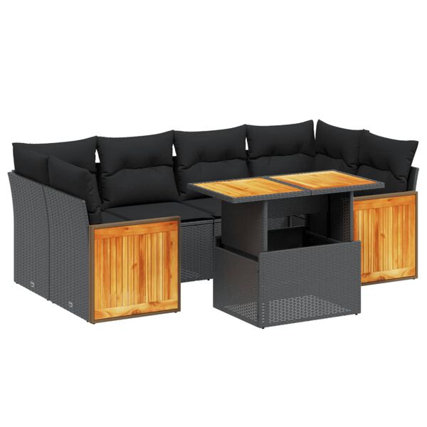 vidaXL Salon de jardin 7 pcs avec coussins noir r&eacute;sine tress&eacute;e