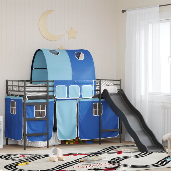 vidaXL Lit mezzanine pour enfants Noir et Bleu 75 x 190 cm M&eacute;tал