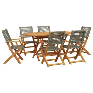 vidaXL Ensemble &agrave; manger de jardin 7 pcs gris rotin et bois massif