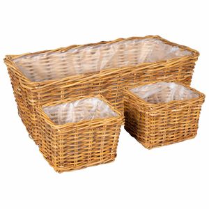 vidaXL Panier de plantation GENDT 3 pi&egrave;ces Brun Naturel Rattan Kubu