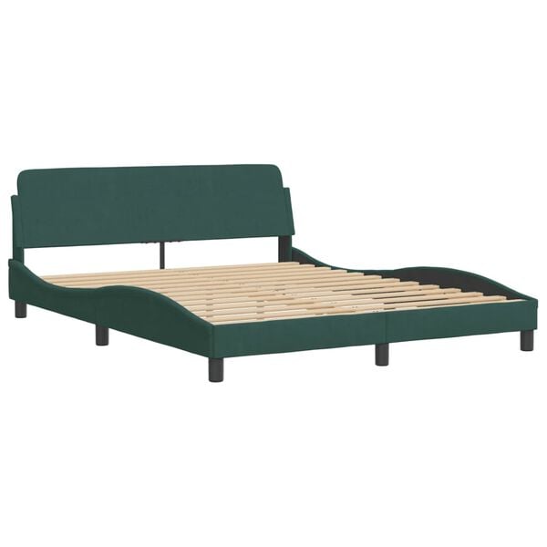 vidaXL Cadre de lit avec LED sans matelas vert fonc&eacute; 160x200 cm velours