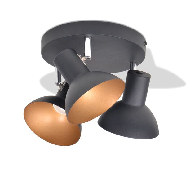 vidaXL Plafonnier pour 3 ampoules E27 Noir et dor&eacute;