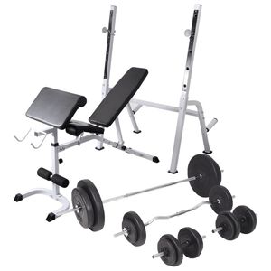 vidaXL Banc d'entra&icirc;nement avec support de poids jeu d'halt&egrave;res 90 kg