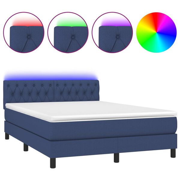 vidaXL Sommier &agrave; lattes de lit avec matelas LED Bleu 140x190 cm Tissu