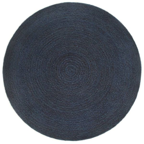 vidaXL Tapis tress&eacute; r&eacute;versible Bleu marine et naturel 90 cm Jute Rond