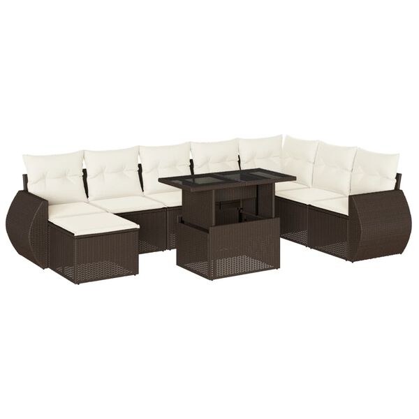 vidaXL Salon de jardin avec coussins 9 pcs marron r&eacute;sine tress&eacute;e