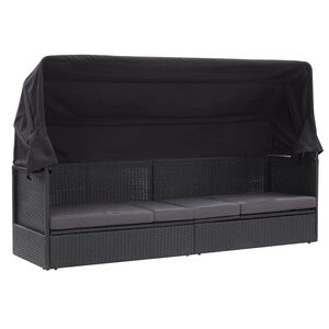 vidaXL Lit-canap&eacute; d'ext&eacute;rieur avec auvent R&eacute;sine tress&eacute;e Noir