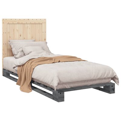vidaXL Cadre de lit avec tête de lit gris 90x200 cm bois de pin massif