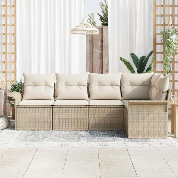vidaXL Ensemble de canap&eacute; de jardin 5 pcs Beige polyrotin