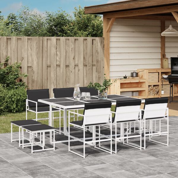 vidaXL Ensemble &agrave; manger de jardin avec coussins 11pcs blanc textil&egrave;ne